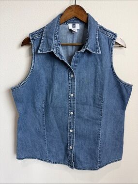 Gap Factory Blue Denim Sleeveless Button Up Shirt Size XXL